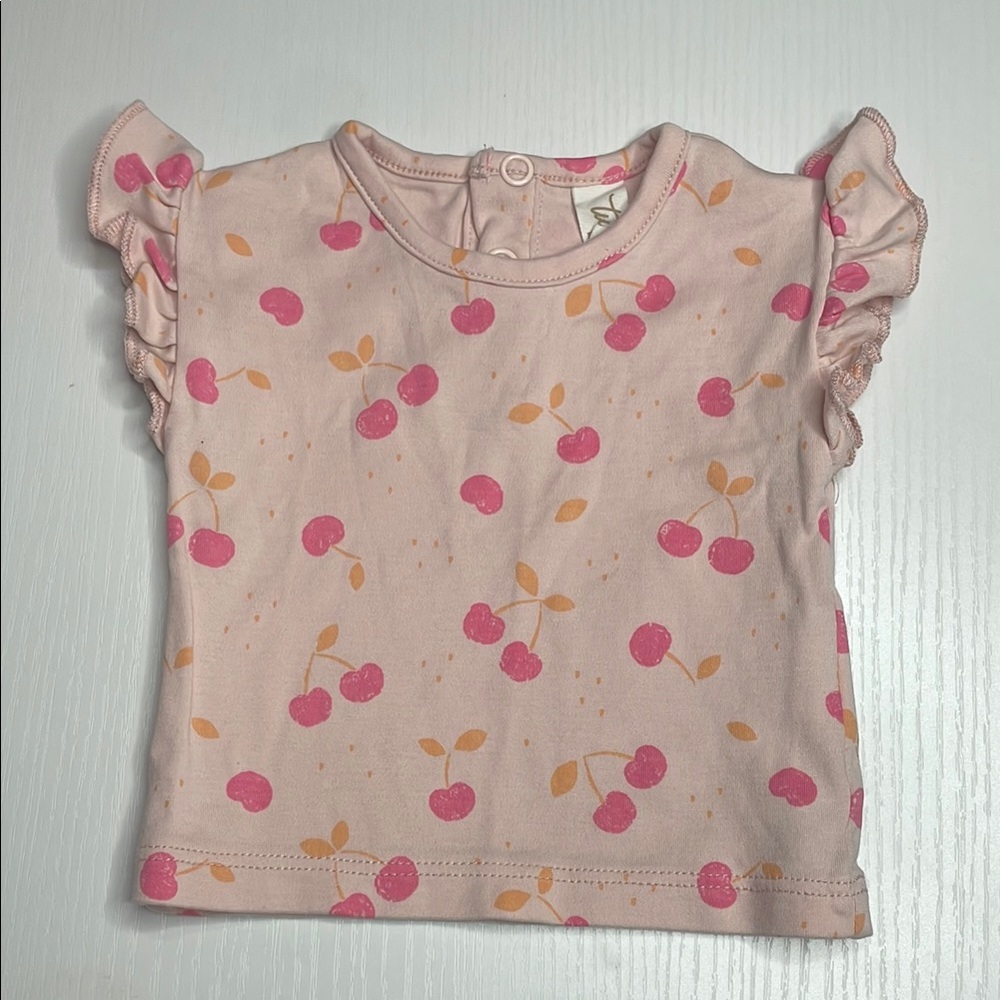 Pink and Orange Short Sleeve Tee with Ruffled Cap Sleeves